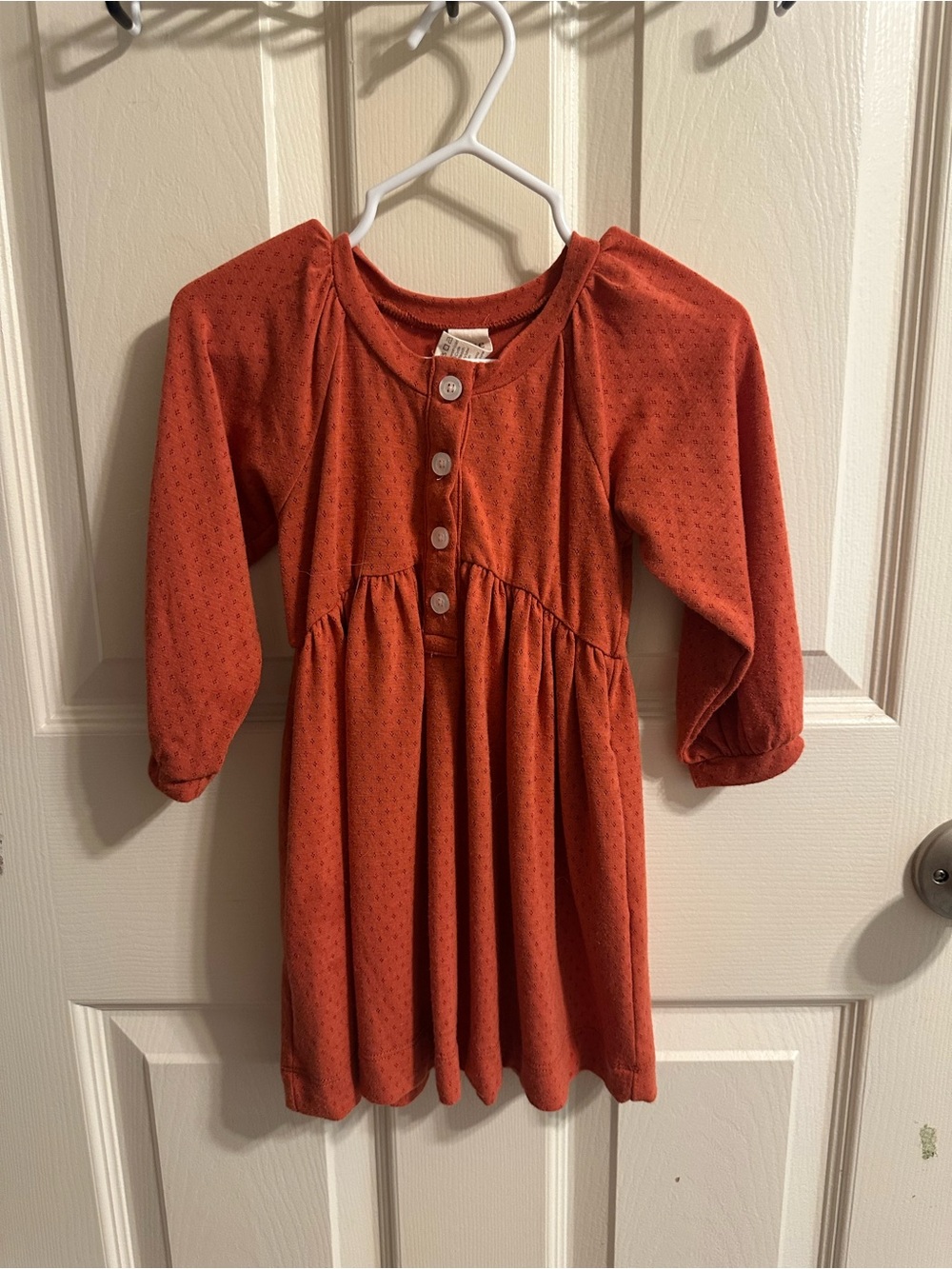 kate quinn Rust Orange Long-Sleeve Button-Front Knit Dress